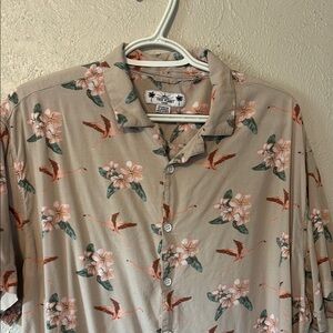 Free Planet Tan and Pink Casual Button Down Shirt